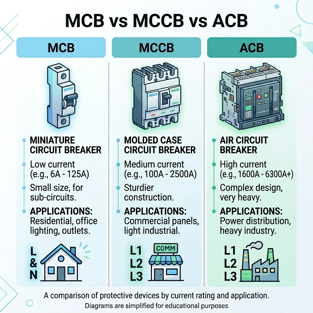 MCB vs MCCB vs ACB